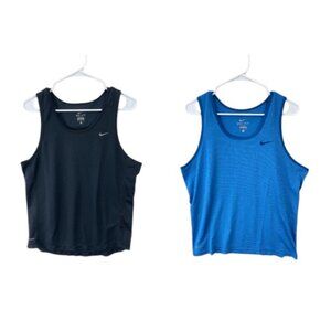 Nike Dri-FIT Fitness Tank Top Men’s Black Blue Standard Fit Workout Lot 2 Size L